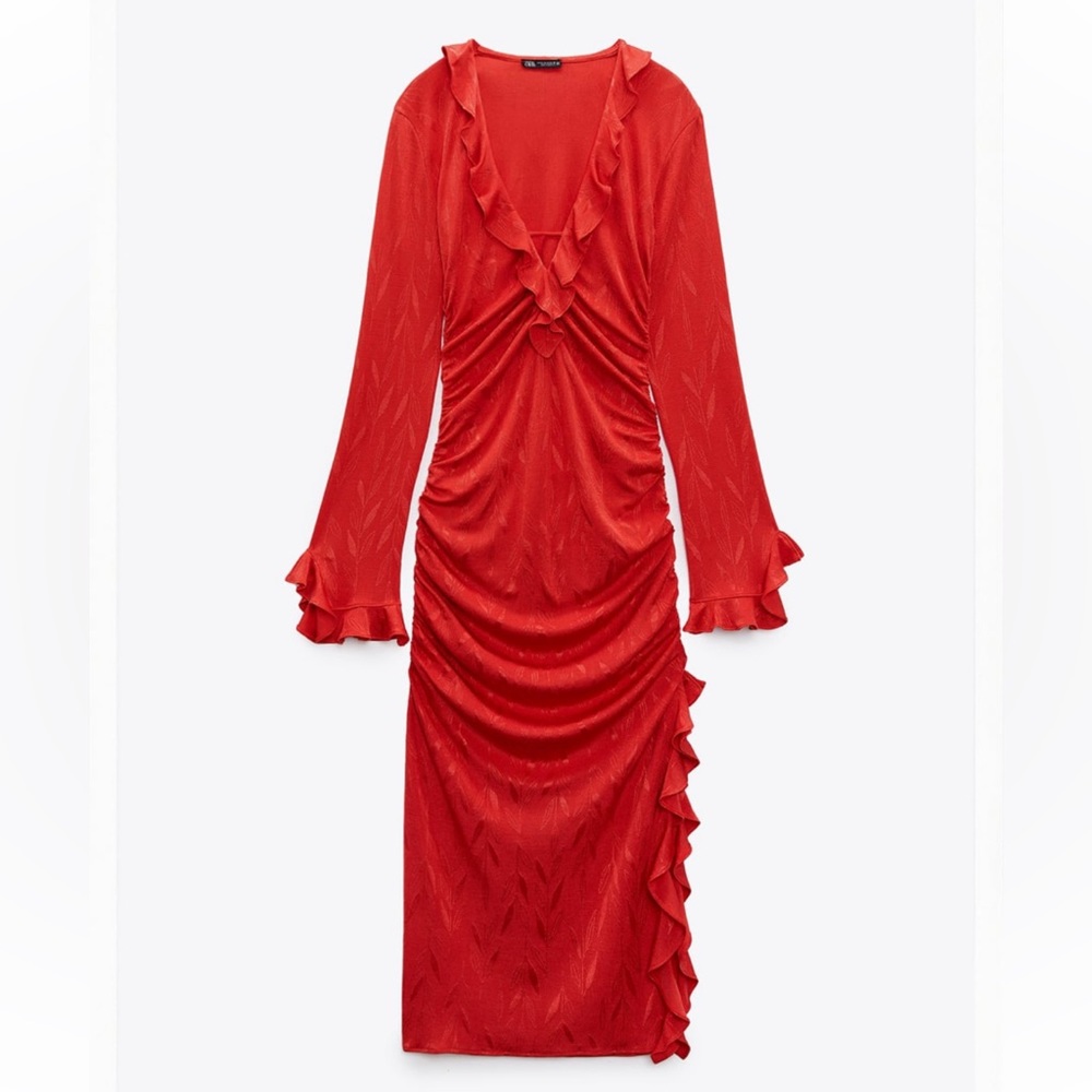 ZARA Red Ruffle Midi- New